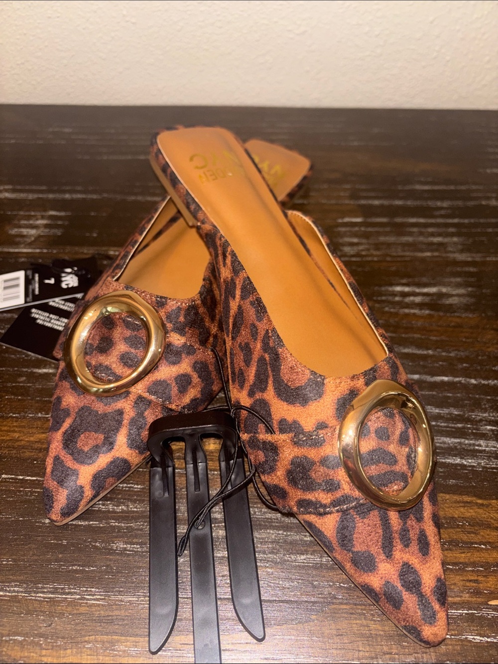 Madden NYC Women's Leopard Print Pointed-Toe Mules with Gold Ring